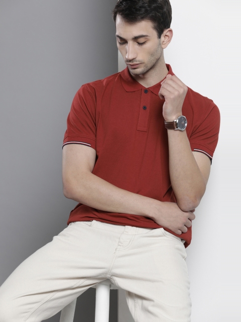

Tommy Hilfiger Men Solid Rust Red Brand Logo Polo Collar Pure Cotton T-shirt