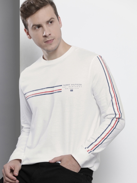 

Tommy Hilfiger Men White & Blue Striped T-shirt