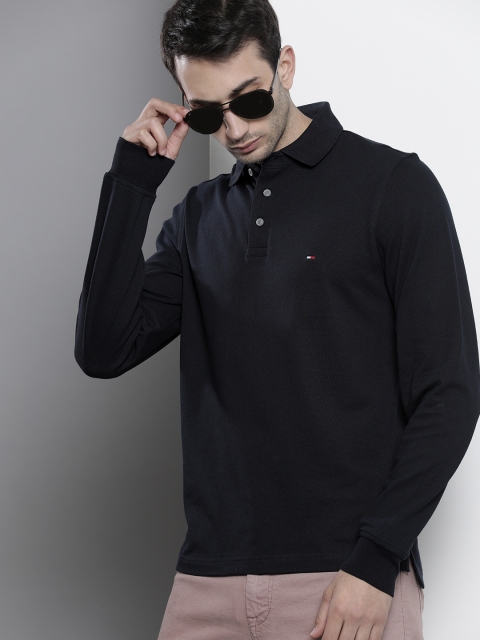 

Tommy Hilfiger Men Navy Blue Solid Polo Collar Slim Fit T-shirt