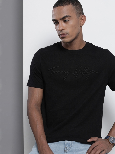 

Tommy Hilfiger Men Black Brand Logo Embroidered T-shirt