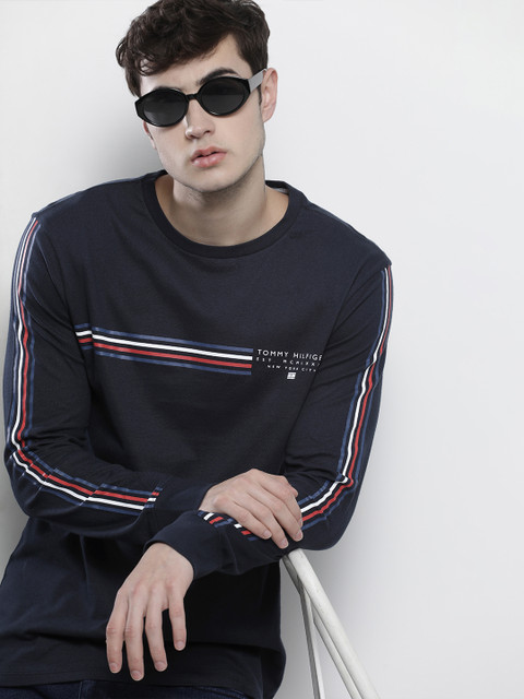

Tommy Hilfiger Men Navy Blue & White Striped T-shirt
