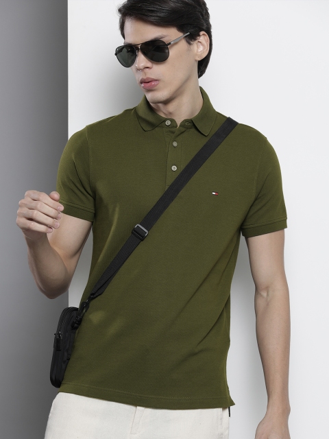 

Tommy Hilfiger Men Olive Green Polo Collar Organic Cotton T-shirt