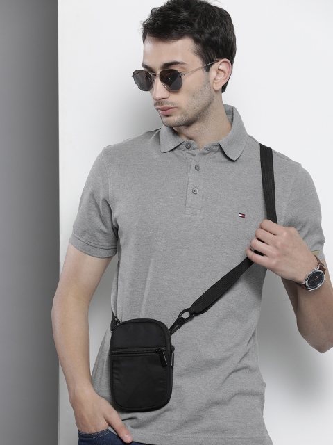 

Tommy Hilfiger Men Solid Grey Brand Logo Polo Collar Pure Cotton T-shirt
