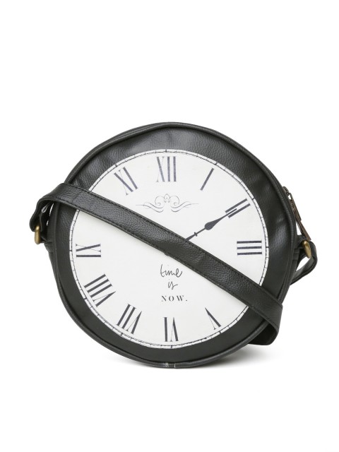 

BandBox Black & Off-White Clock Print Sling Bag