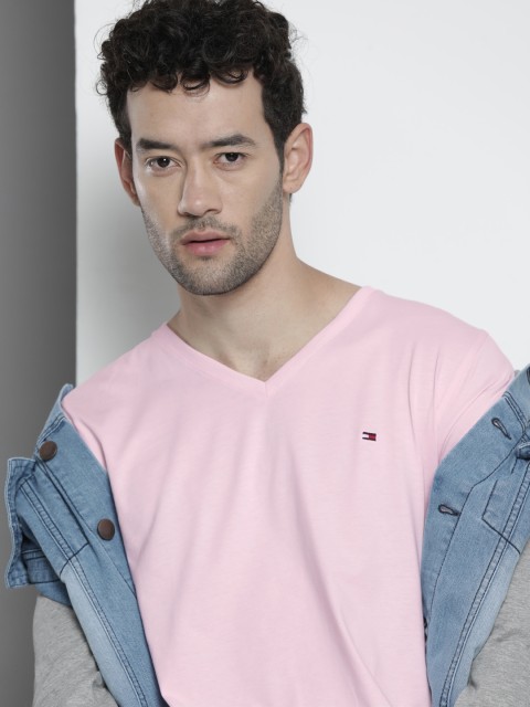 

Tommy Hilfiger Men Pink Solid V-Neck Organic Cotton T-shirt