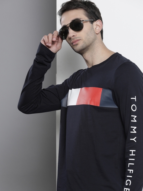 

Tommy Hilfiger Men Navy Blue Brand Logo Printed Pure Cotton T-shirt
