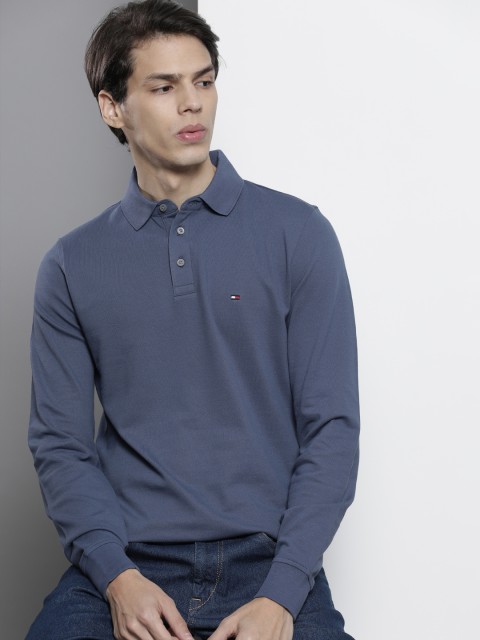

Tommy Hilfiger Men Blue Solid Polo Collar Slim Fit T-shirt