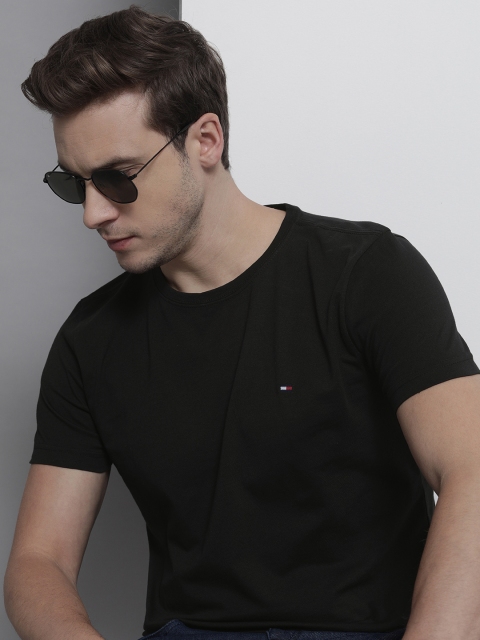 

Tommy Hilfiger Men Black Solid Pure Cotton T-shirt