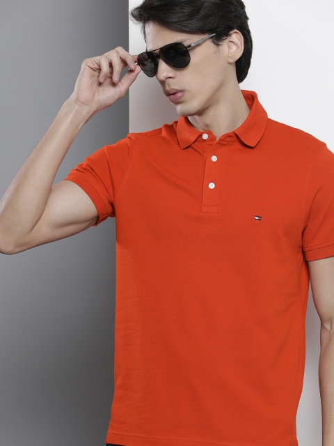 

Tommy Hilfiger Men Rust Orange Solid Polo Collar Slim Fit T-shirt