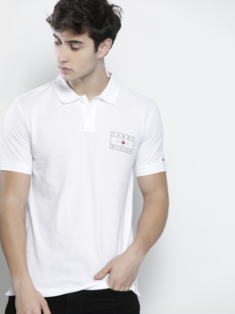 

Tommy Hilfiger Men White & Black Printed Polo Collar T-shirt
