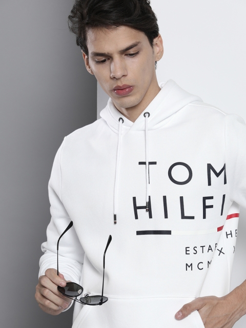 

Tommy Hilfiger Men White Printed Hooded Sweatshirt