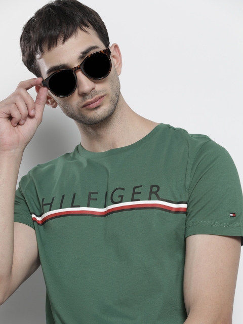 

Tommy Hilfiger Men Teal Brand Logo Printed Cotton Pure Cotton T-shirt