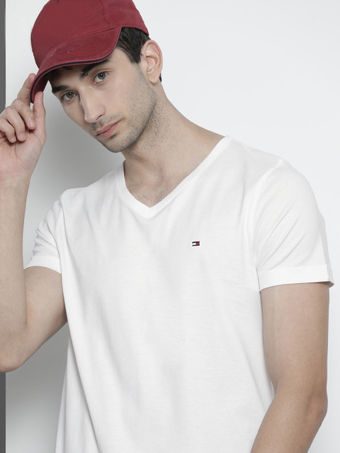 

Tommy Hilfiger Men White V-Neck Organic Cotton T-shirt