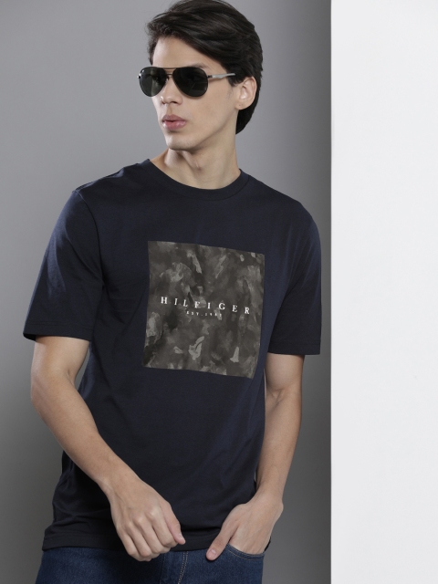 

Tommy Hilfiger Men Navy Blue Brand Logo Printed Pure Cotton T-shirt