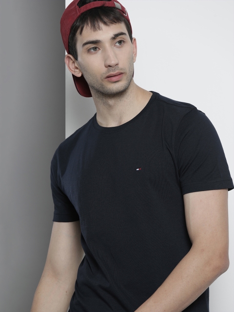 

Tommy Hilfiger Men Navy Blue Solid Pure Cotton T-shirt