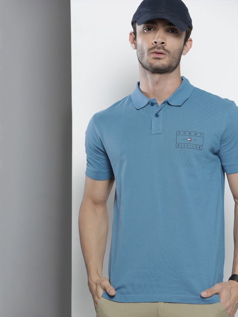 

Tommy Hilfiger Men Blue & Black Printed Polo Collar T-shirt
