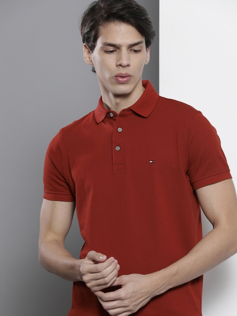 

Tommy Hilfiger Men Rust Red Polo Collar Organic Cotton Slim Fit T-shirt