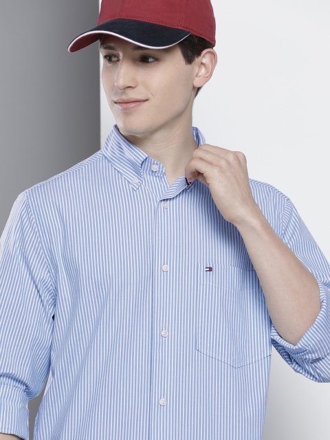 

Tommy Hilfiger Men Blue & White Bengal Striped Casual Shirt