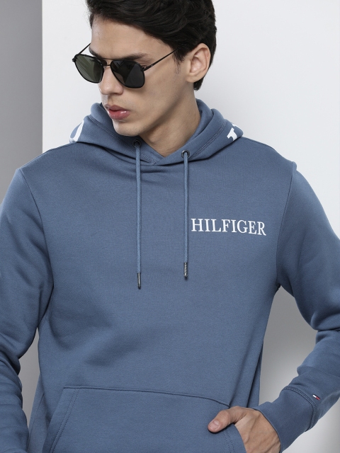 

Tommy Hilfiger Men Blue & White Printed Hooded Sweatshirt