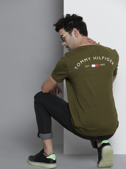 

Tommy Hilfiger Men Olive Green Brand Logo Printed Organic Cotton T-shirt