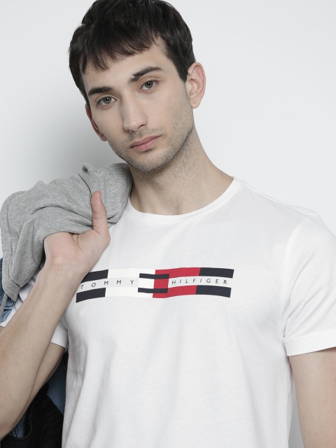 

Tommy Hilfiger Men White Brand Logo Printed Organic Cotton T-shirt