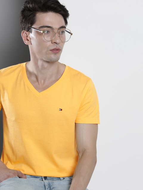 

Tommy Hilfiger Men Yellow V-Neck Pure Cotton T-shirt