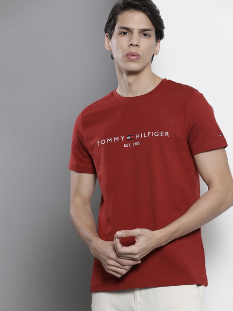 

Tommy Hilfiger Men Red Brand Logo Embroidered Organic Cotton T-shirt