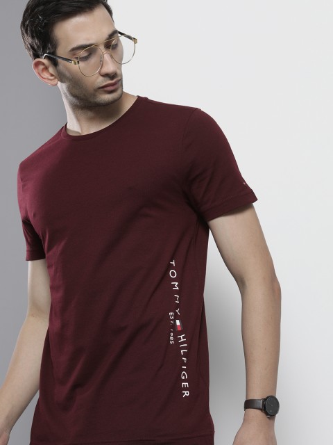

Tommy Hilfiger Men Burgundy Typography Printed Organic Cotton T-shirt