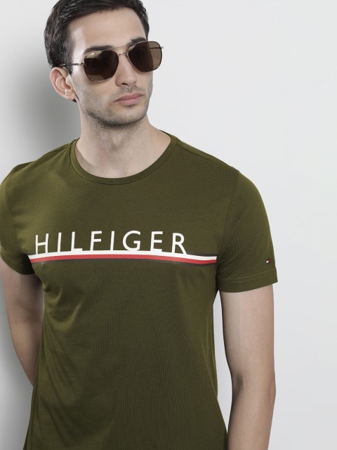 

Tommy Hilfiger Men Olive Green Brand Logo Printed Organic Cotton T-shirt