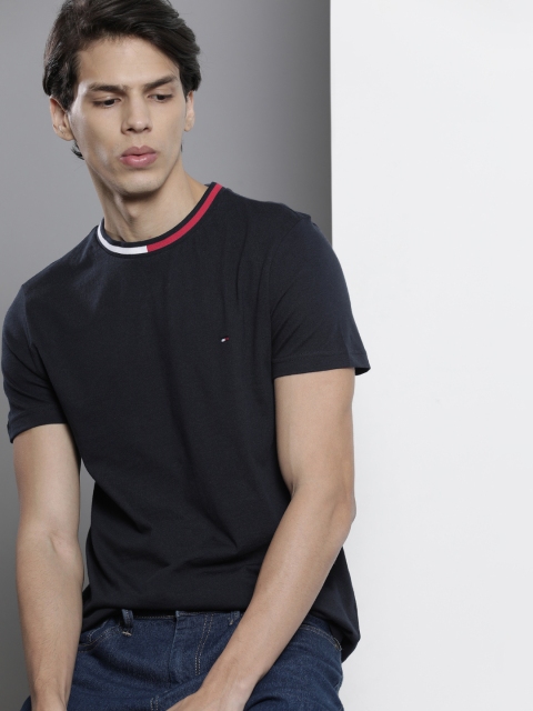 

Tommy Hilfiger Men Navy Blue Solid Pure Cotton T-shirt