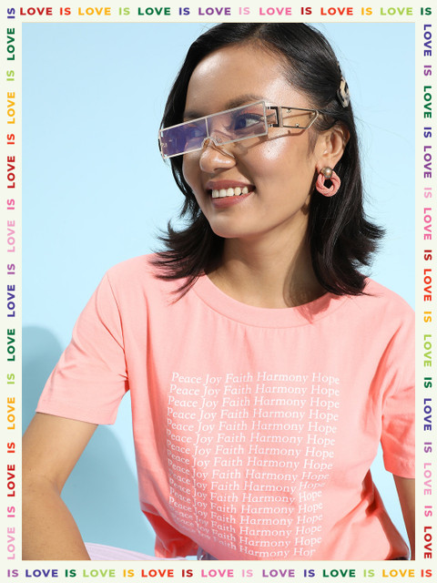 

HERENOW Women Attractive Peach Typography Talking Tee