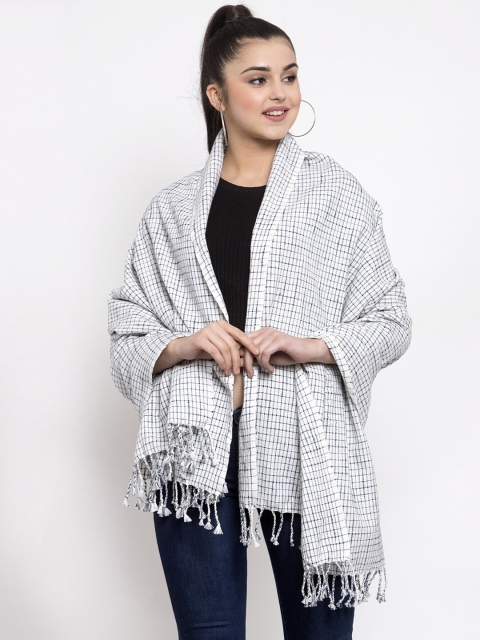 

KLOTTHE Women White & Blue Checked Stole