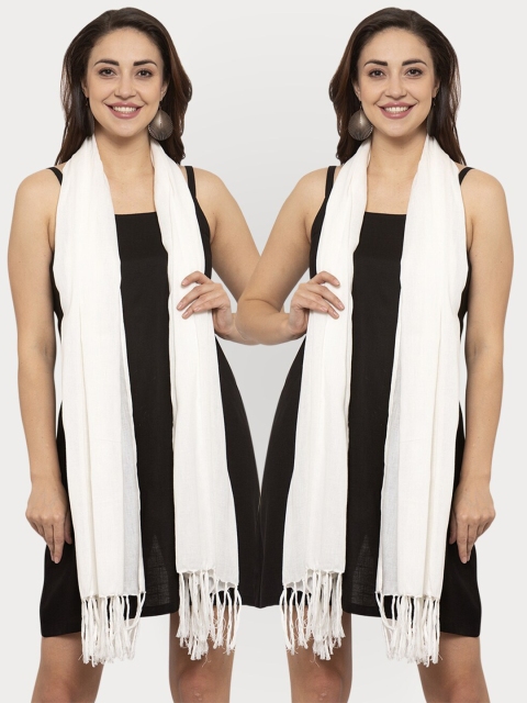 

KLOTTHE Women Pack of 2 White Solid Stoles