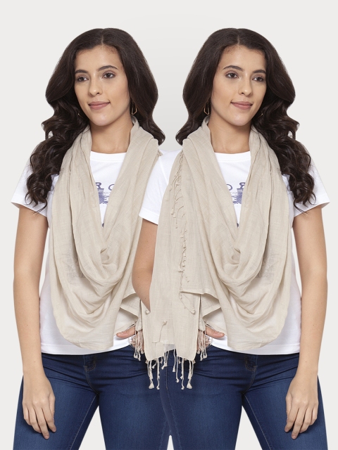 

KLOTTHE Women Pack of 2 Beige Cotton Stole