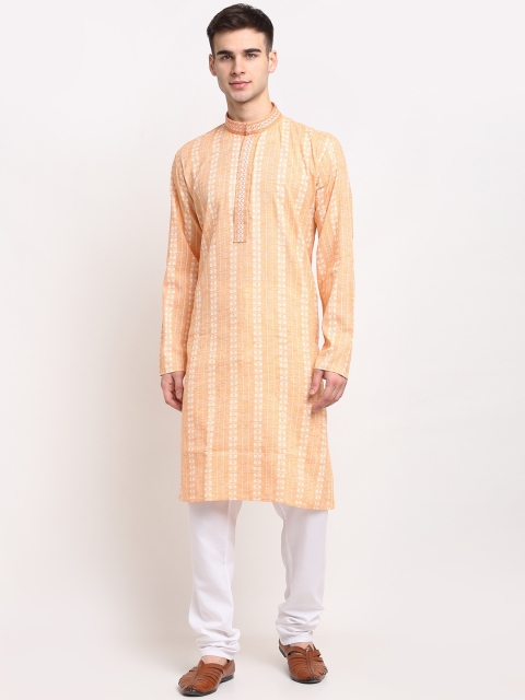

Jompers Men Orange & White Ethnic Motifs Pure Cotton Kurta With Churidar
