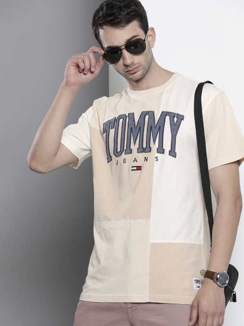 

Tommy Hilfiger Men Beige Brand Logo Embroidered Pure Cotton Cut Sew Pure Cotton T-shirt