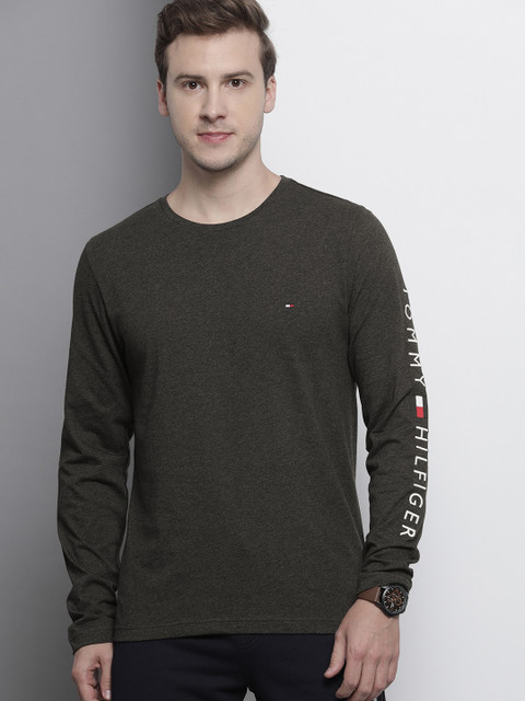 

Tommy Hilfiger Men Charcoal Grey Embroidered Sleeves Organic Cotton T-shirt