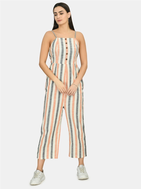 

Myshka Women Multicoloured & Grey Striped Cotton Basic Jumpsuit, Multi