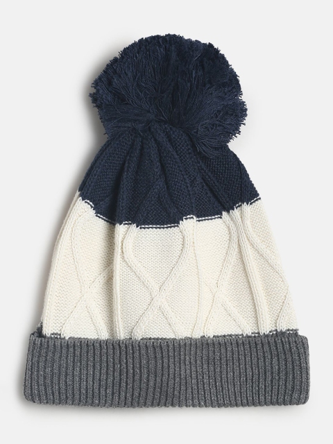 

MINI KLUB Boys White & Grey Colorblocked Textured Beanie