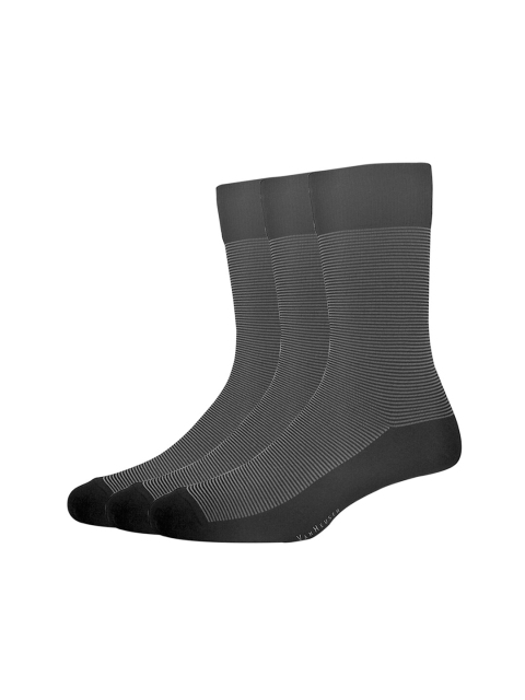 

Van Heusen Pack Of 3 Men Black & Grey Striped Calf-Length Socks