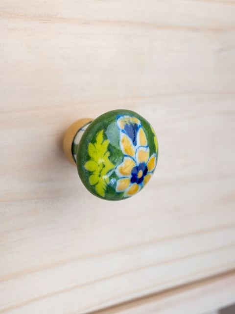 

Neerja Green & Yellow Floral Jaipur Blue Pottery Handmade Cabinet Knob - Small