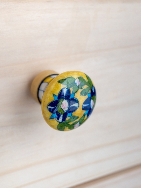 

Neerja Yellow & Blue Floral Jaipur Blue Pottery Handmade Cabinet Knob - Small