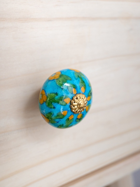 

Neerja Blue & Green Floral Jaipur Blue Pottery Handmade Cabinet Knob - Big