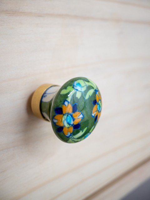 

Neerja Green & Yellow Floral Jaipur Blue Pottery Handmade Cabinet Knob - Small
