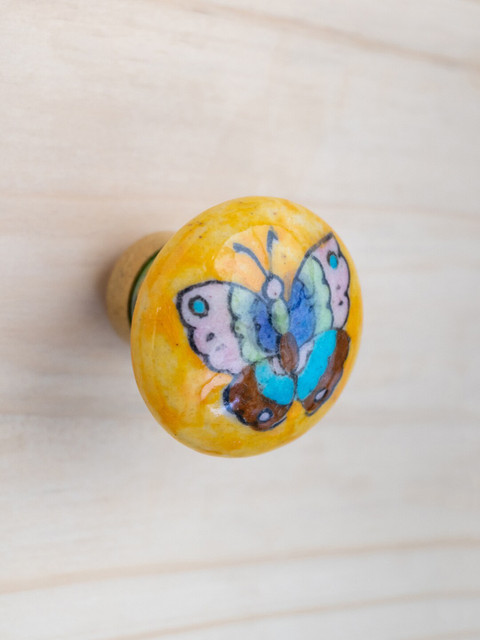 

Neerja Yellow & Blue Butterfly Jaipur Blue Pottery Handmade Cabinet Knob - Big