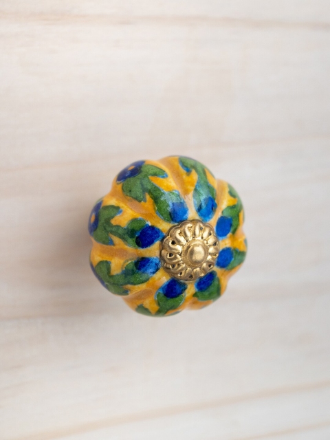 

Neerja Yellow & Blue Floral Jaipur Blue Pottery Handmade Cabinet Knob - Big