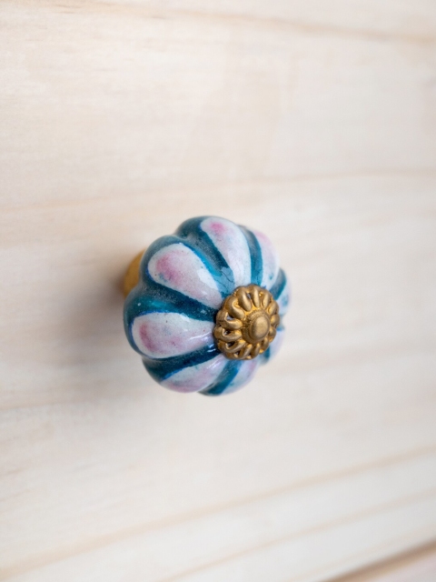 

Neerja Teal Blue & White Jaipur Blue Pottery Hand-Painted Cabinet Knob - Small