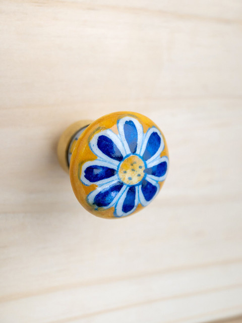 

Neerja Yellow & Blue Floral Jaipur Blue Pottery Handmade Cabinet Knob - Small