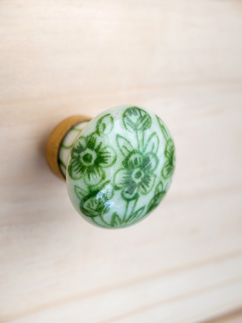 

Neerja White & Green Floral Jaipur Blue Pottery Handmade Cabinet Knob - Small