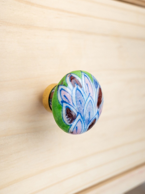 

Neerja Green & Blue Hand-Painted Jaipur Blue Pottery Handmade Cabinet Knob - Big